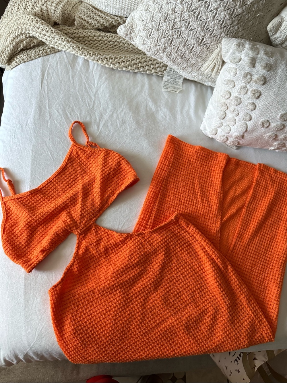 Orange Women’s Waffle Knit dress - Crop Camisole